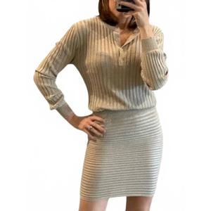 NEW CHASER sweater shimmer dress in beige